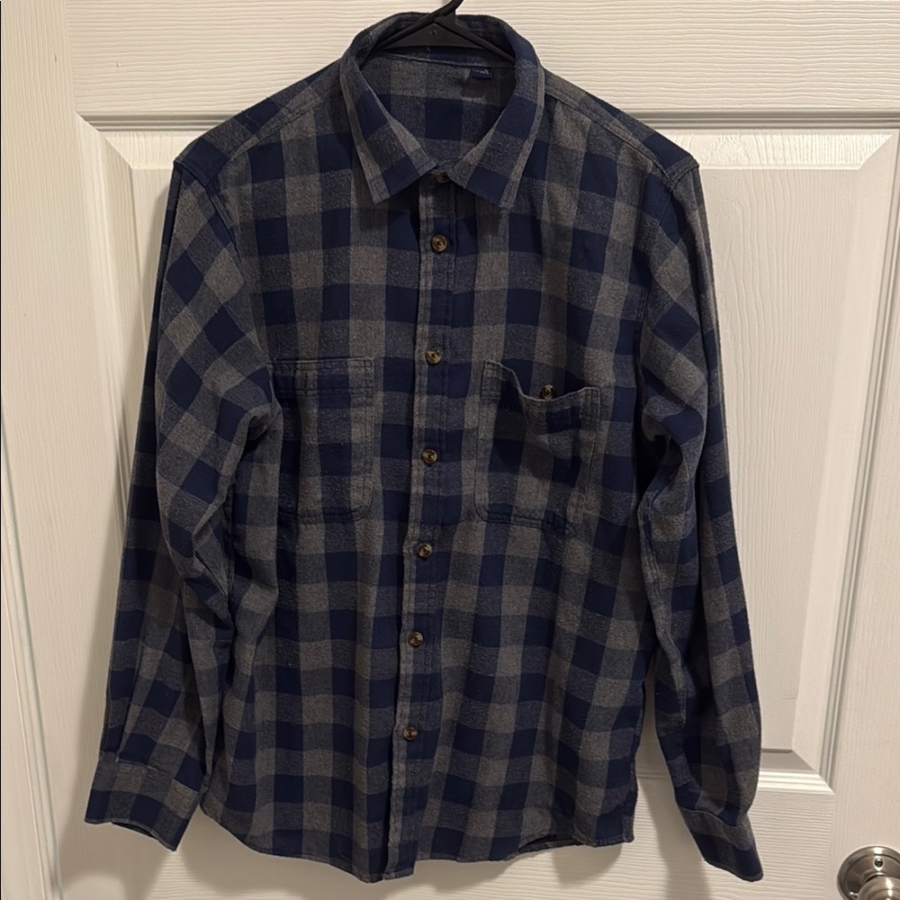 (Used)Men's Blue and Gray Checkered Shirt